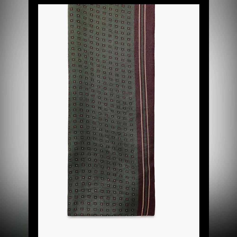 Zara satin printed scarf, 100% viscose, 8”x 80”